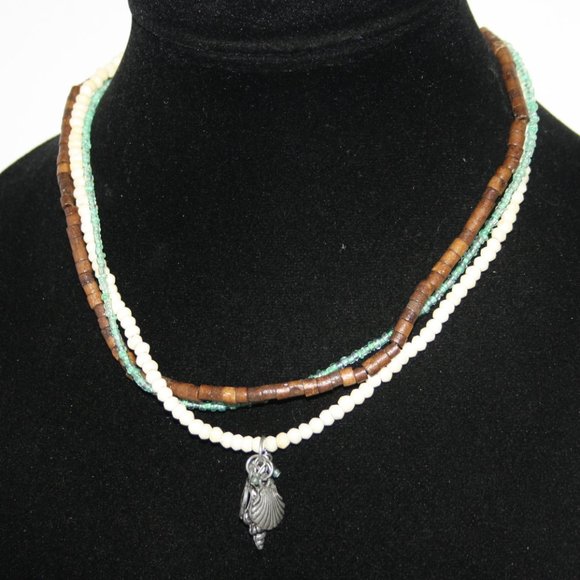 Beautiful wooden and seashell charm AERO layered necklace 16-18" - Picture 1 of 5